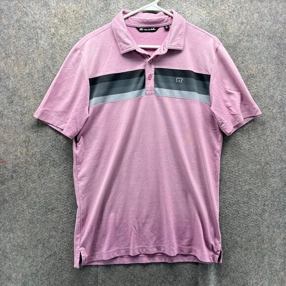 Travis Mathew Polo Shirt Mens Medium Pink Grey Preppy Mesh Golf Performance - Picture 1 of 11